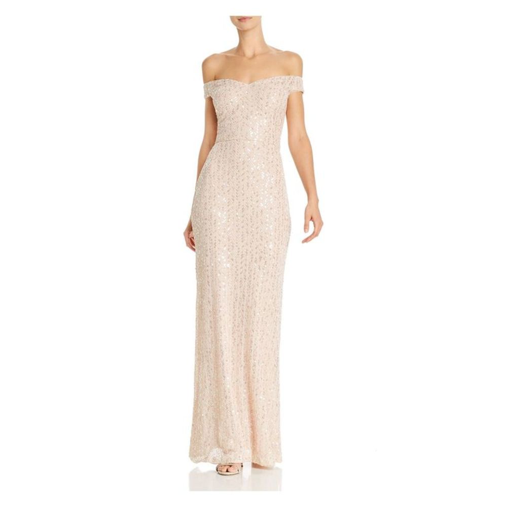 AQUA FORMAL Womens Beige Cap Sleeve Full-Length Formal Gown Dress 12